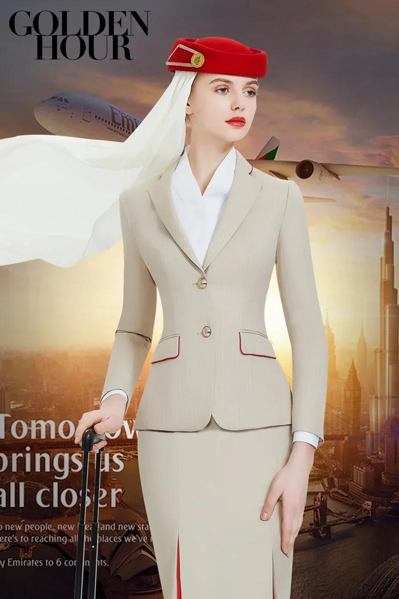 

Women's Summer New Emirates Stewardess Uniform Professional Suit Interview Manager's Work Clothes Long Sleeve Suit + Skirt