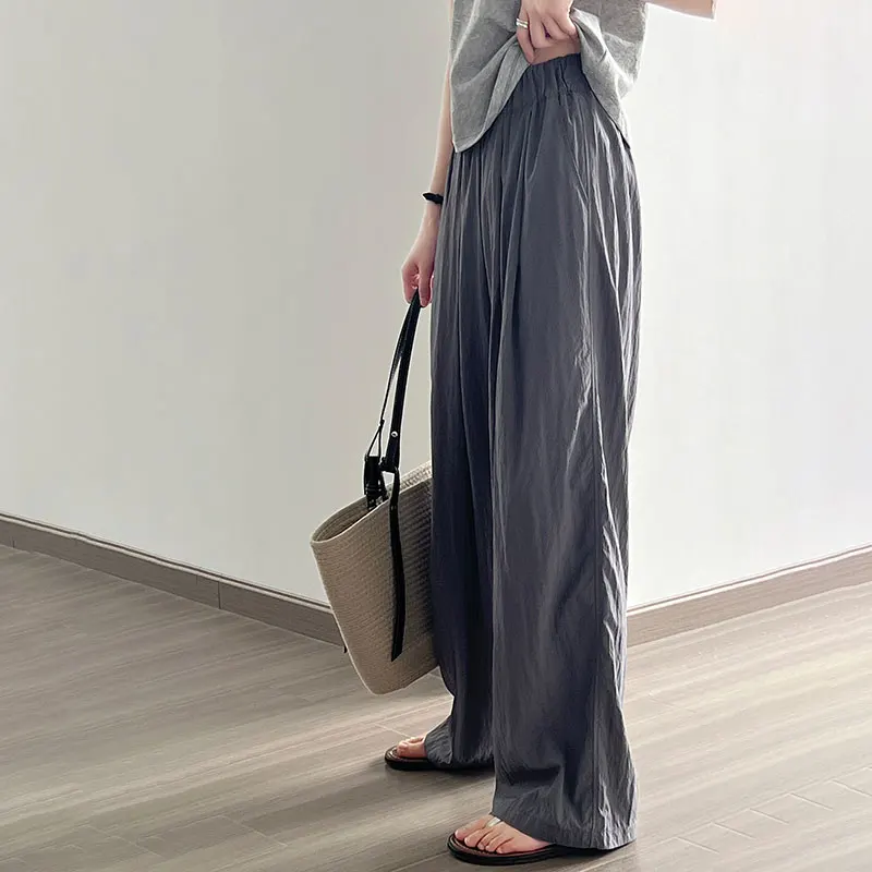 Thin Pleated Casual Pants Women 2024 Summer Japanese Lazy Drape Loose Elastic Waist Full Length Wide-leg Long Pants Comfortable