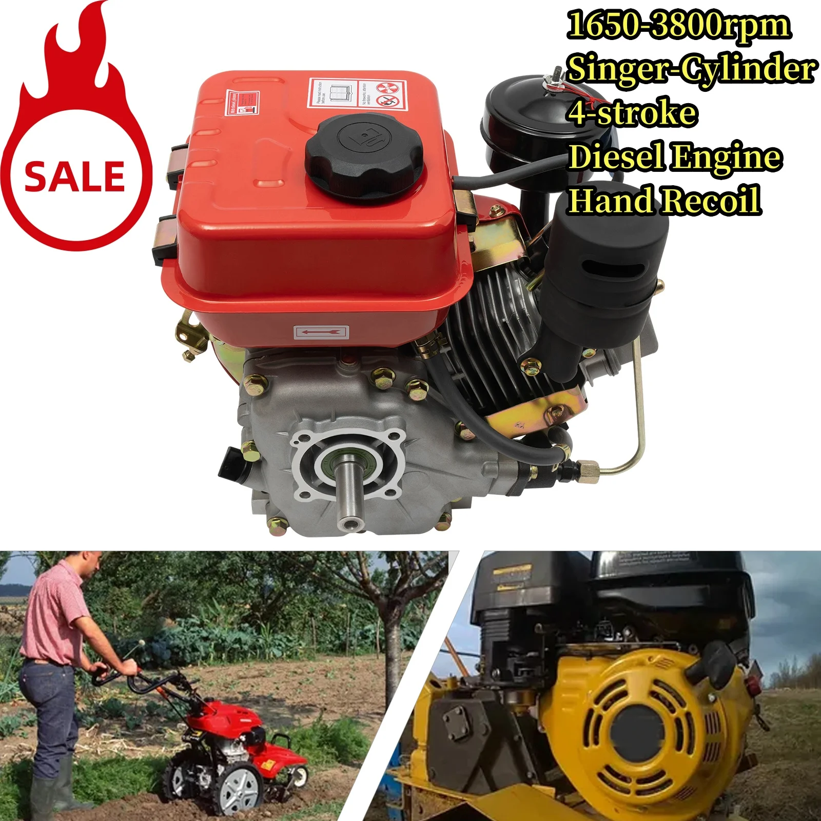 4-Stroke Single Cylinder Air-Cooled Diesel Engine - 2.2KW, Recoil Start, For Small Machinery