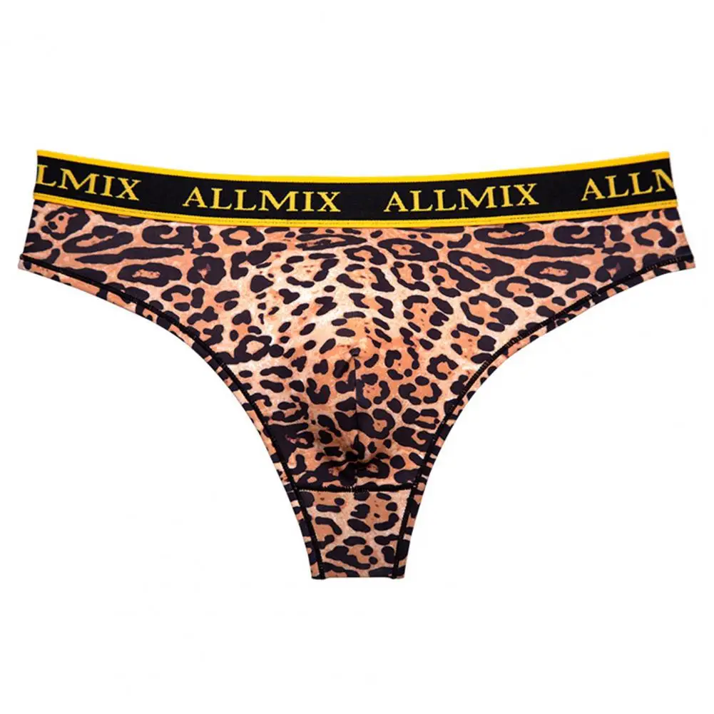 Men Sexy Briefs Leopard Pattern Letter Print Thong With Extra Wide Waistband Low-rise Fitness Panties