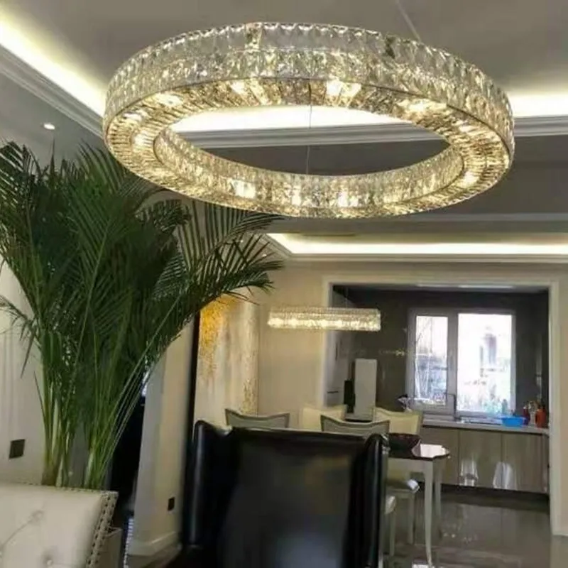 

Light luxury crystal living room dining room Nordic round American engineering villa new model room rectangular chandelier