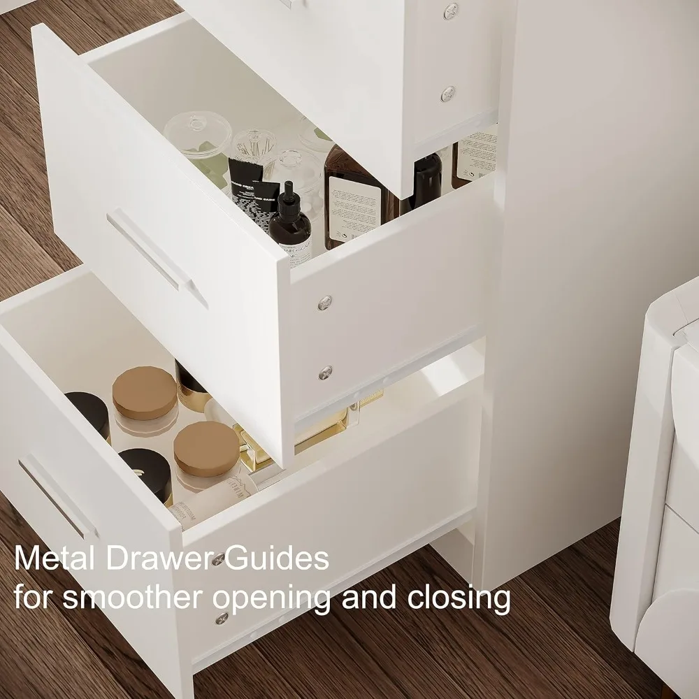 Illuminated Makeup Vanity Table with Storage and Mirror, 4-Drawer Bedroom Dressing Table with 10 LED Lights