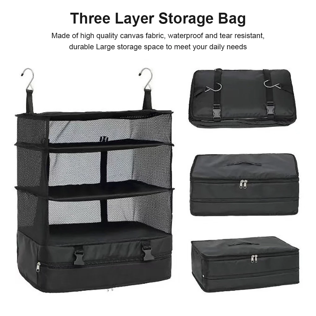

Storage Mesh Bag Foldable 3 Layers Door 2 Hooks Zipper Pocket Household Folding Clothing Storage Box Dust Bag