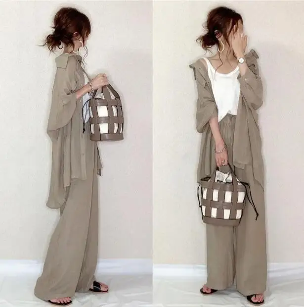 플러스 사이즈 투피스 LW 플러스 사이즈 원숄더 레터 프린트 반소매 상의 및 하이 스플릿 포켓 미디 스커트 세트, 투피스 드레스, 레터 프린트 9 투피스 정장 국경 대외 무역 일본 패션 느슨한 플러스 사이즈 라이트 긴 소매 셔츠 + 탄성 높은 허리 와이드 다리 바지 바지