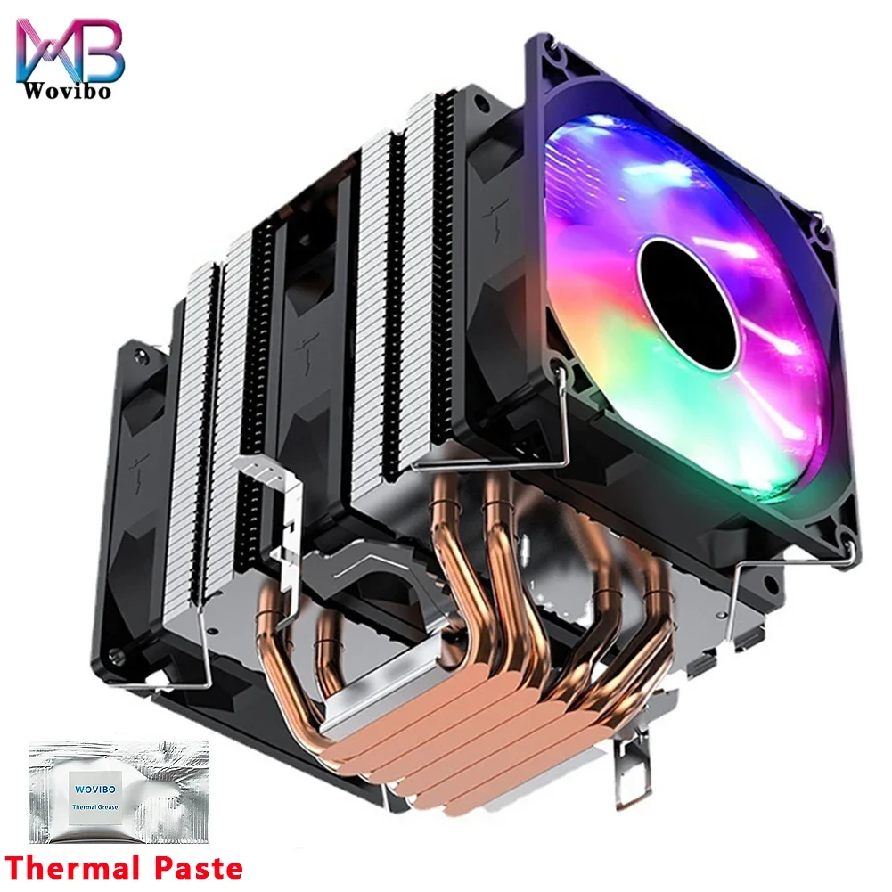 WOVIBO 6 heatpipes RGB CPU Cooler Radiador PWM 4PIN 160W para Intel LGA ...