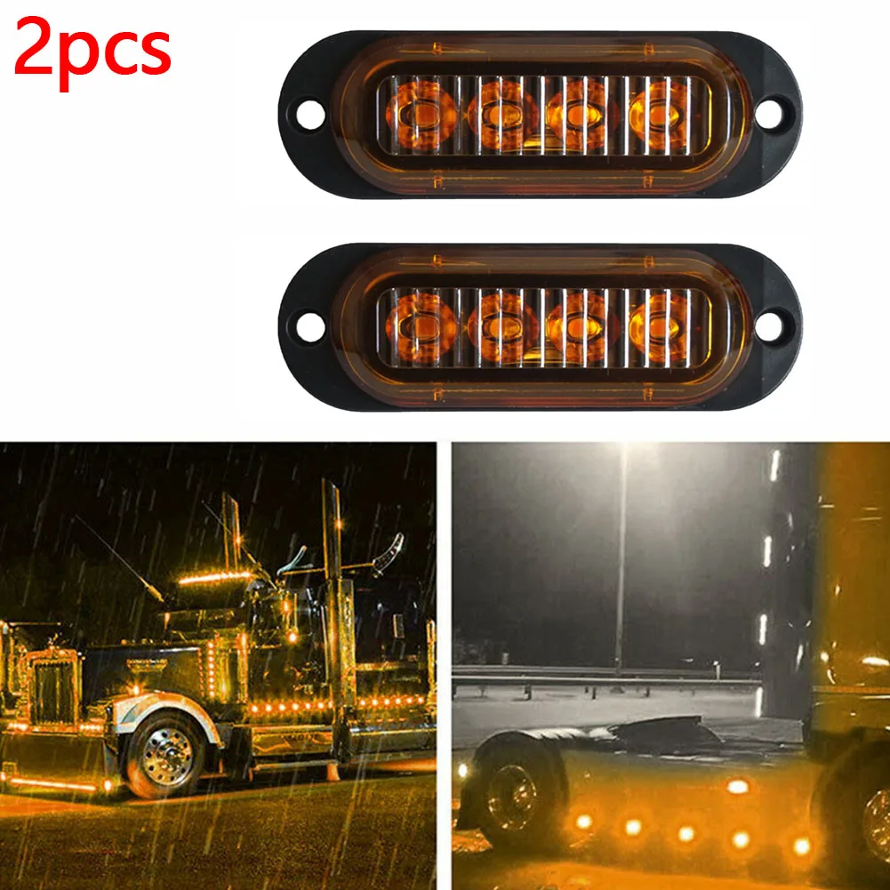 2 luces LED laterales amarillas de 4 LED, luz indicadora de posición, lámpara naranja de 12 V-24 V para camiones, remolques, caravanas, vehículos recreativos, camiones, accesorios para automóviles