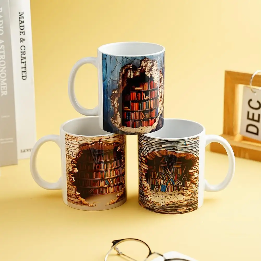 

3D Bookshelf Mug A Library Shelf Cup Creative Space Design Multi-Purpose Mugs Coffee Cup Study Milk Cup Friends Readers Gifts
