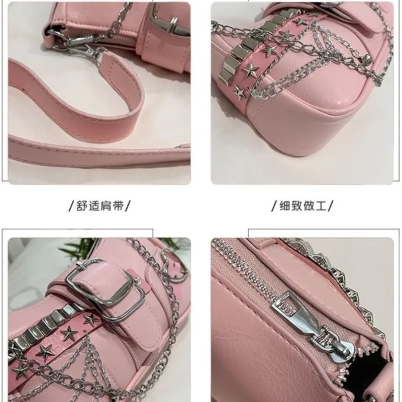 JIAERDI Harajuku Sweet Cool Pink Y2k Bag For Women High Street Chain Underarm Bag Summer Fairy Core Aesthetic Handbag 2025 New
