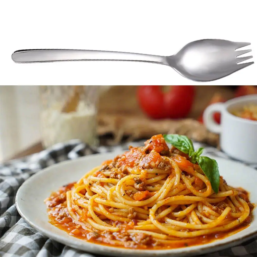 

Camping Ice Cream Reusable Dinnerware Stainless Steel Long Handle Salad Forks Spork Flatware Dessert Spoons