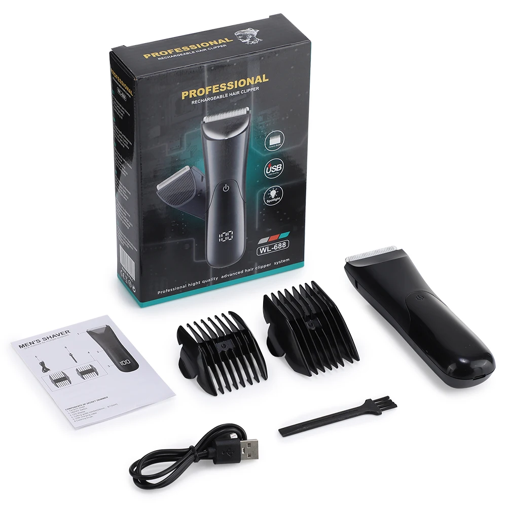 Elektrische trimmer voor de schaamstreek en het lichaamshaar van mannen, inclusief 2 opzetstukken, keramische scheerkop, geschikt voor nat en droog scheren._voghion.com
