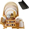 Bamboo Dish Drying Rack with Utensil Holder, 3 Tier Collapsible Dish Rack, Wooden Dish Racks for Kitchen Counter 1