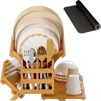 Bamboo Dish Drying Rack with Utensil Holder, 3 Tier Collapsible Dish Rack, Wooden Dish Racks for Kitchen Counter 1