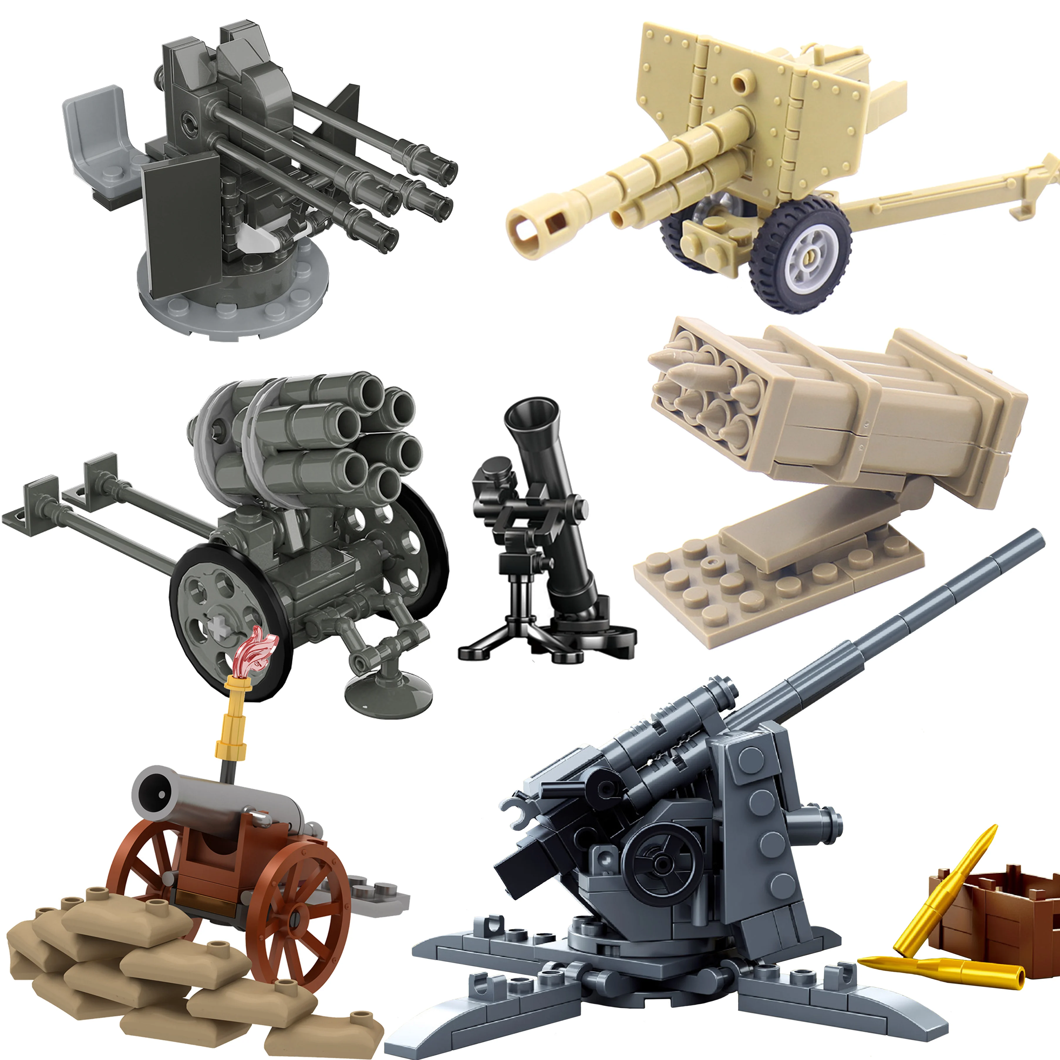 

WW2 88mm Flak Gun Cannon Rocket Artillery Military Army War Weapon Soldier MOC Playmobil Model Building Block Children kid Toy