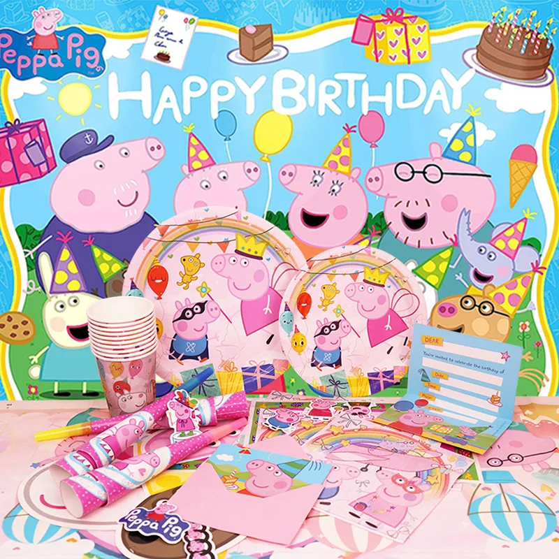 Peppa Pig Birthday Party Decoration Foil Latex Balloon For Kid Event Supplies Banner Backdrop Disposable Tableware Plate Cup - Image 2
