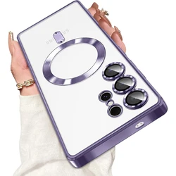 Enhanced Magnetic Luxury Plating Silicone Clear Phone Case for Galaxy S21 Ultra 5G (PURPLE)