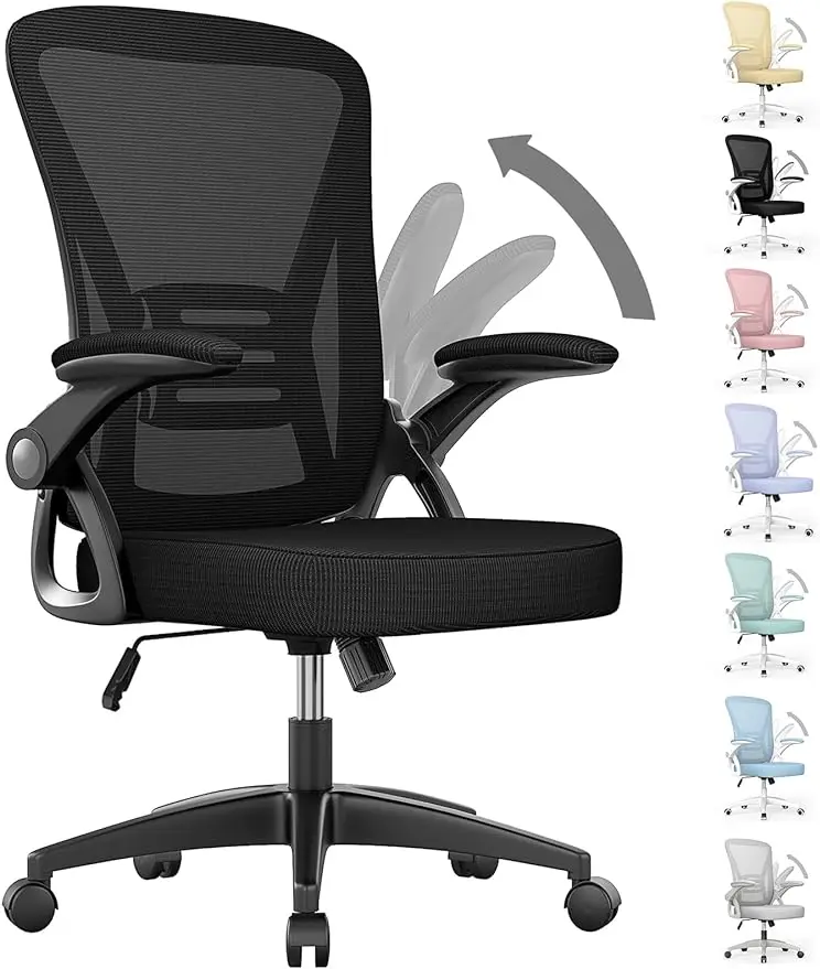 naspaluro Ergonomic Office Chair, Mid Back Desk Chair with Adjustable Height, Swivel Chair with Flip-Up Arms and Lumbar Support,