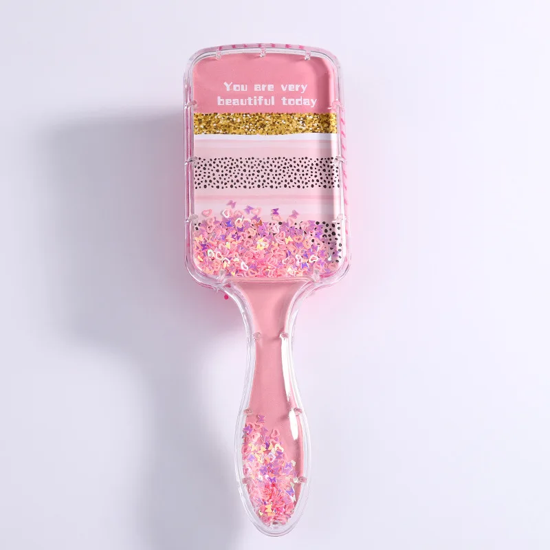 Girl Cartoon Plastic Airbag Comb Quicksand Sequin Hairdressing Comb Plastic Comb Glitter Massage Comb Cartoon Cute Fruit Comb 5