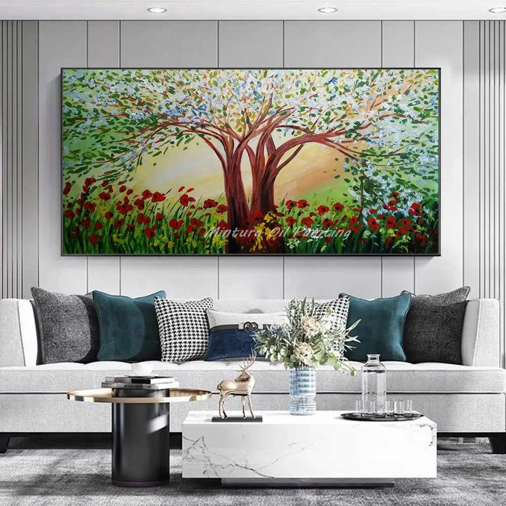 

Mintura,Hand-Painted Flower Landscape Oil Painting on Canvas,Handmade Trees Abstract Wall Art Picture for Living Room Home Decor