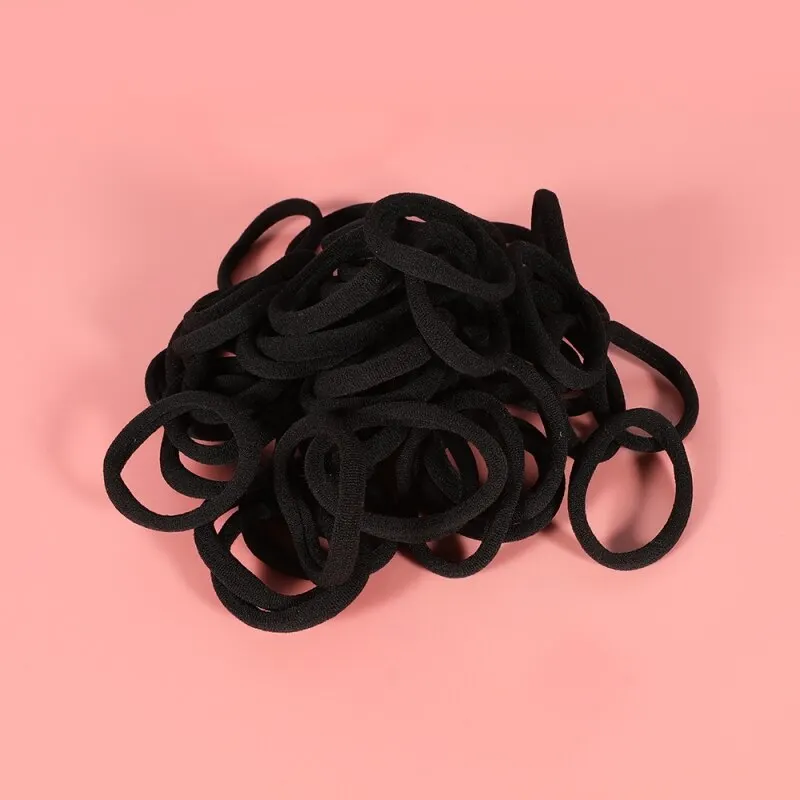 Schwarzer Handtuchring, 50 Stück, hohe Elastizität, nahtloser Gummi-Kopfschmuck-Haarring – Detail 3