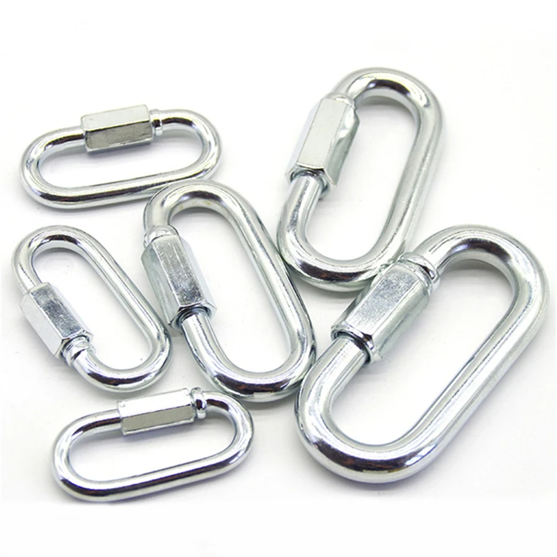 Description Picture 3 of item6PCS Silver Screw Lock Climbing Gear Carabiner Quick Links Safety Snap Hook Chain Connecting Ring Carabiner Chain Buckle