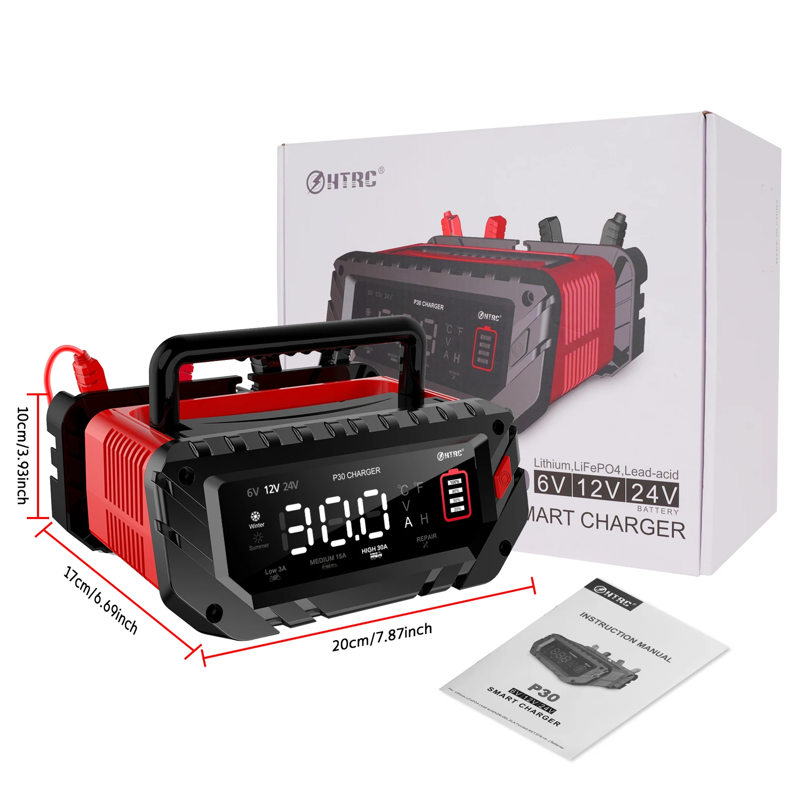 HTRC 30A/26A/20A 12V 24V 자동 배터리 충전기 ATV 트럭 용 펄스 수리 유지 보수 LiFePO4 납산 AGM 습식 젤 배터리