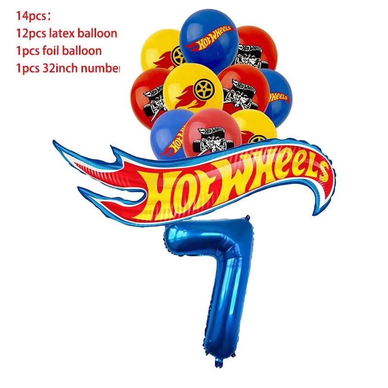 thumbnail image 1 of Decoración para fiesta de cumpleaños de Hot Wheels, pancarta con globos, adorno para tarta, vajilla, artículos para fiesta de coches de carreras, baby shower, 1 of 5