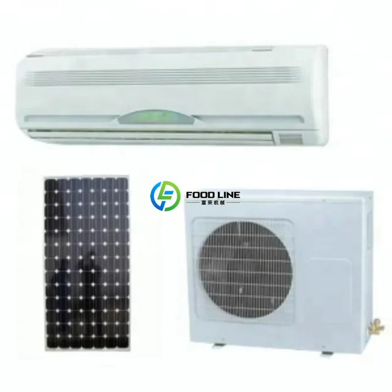 Condizionatore d'aria split 100% alimentato a energia solare, unità di climatizzazione solare per uso domestico.
