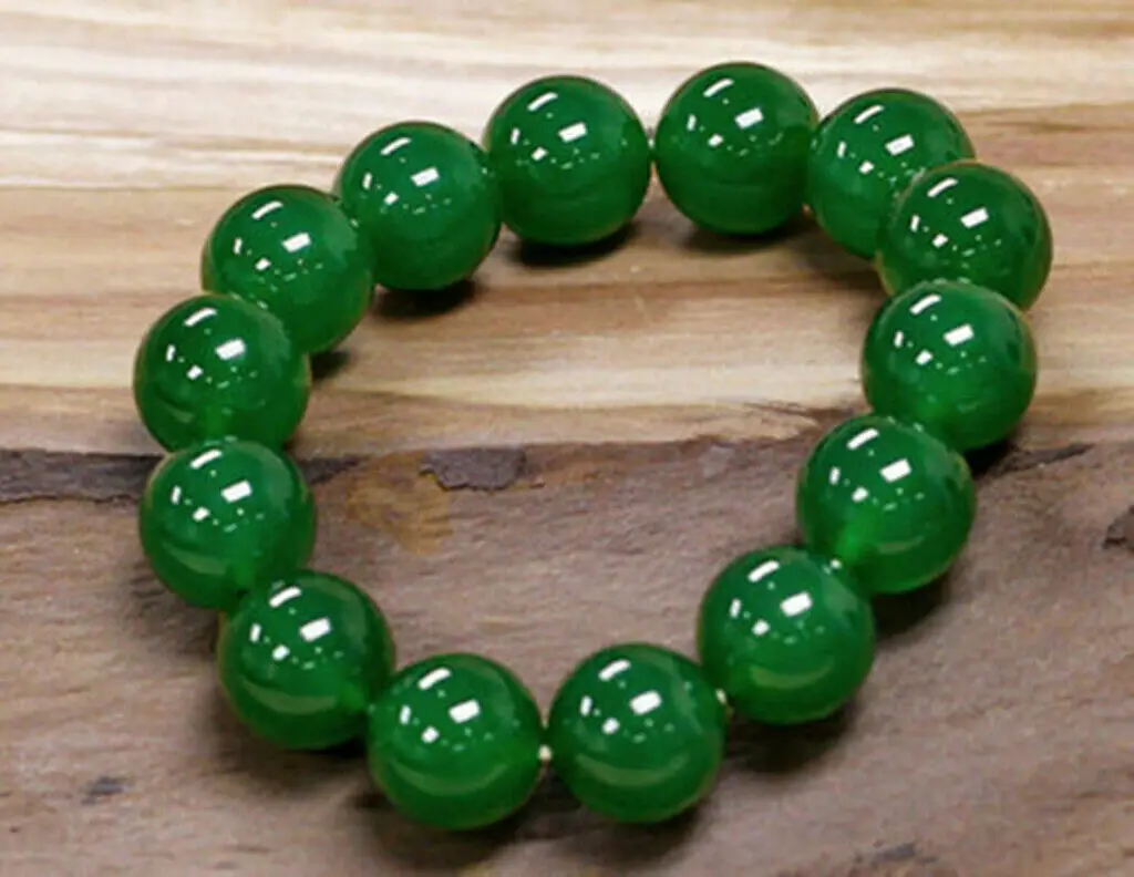 Huge 14mm Natural Green Jade Round Gemstone Beads Elastic Bracelet 7.5'' AAA+