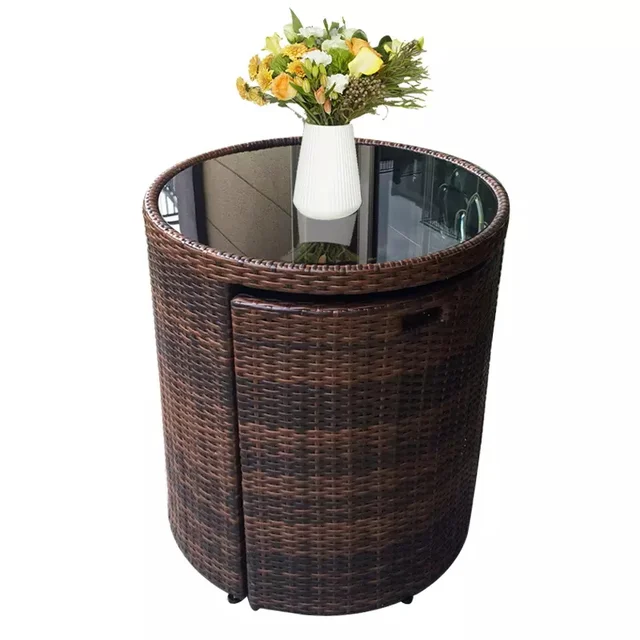 Set da giardino dal design unico più recente, mobili da esterno in vimini, tavolo e sedia rotondi da balcone 3