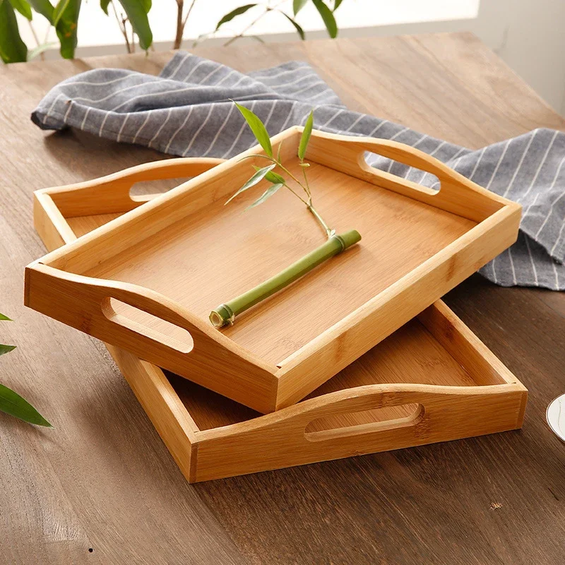 1pcs Eco Friendly Bamboo Rectangular Serving Trays for Kung Fu Tea Cup Fruit Dessert Food Sundries Storage Hotel Dinner Plate