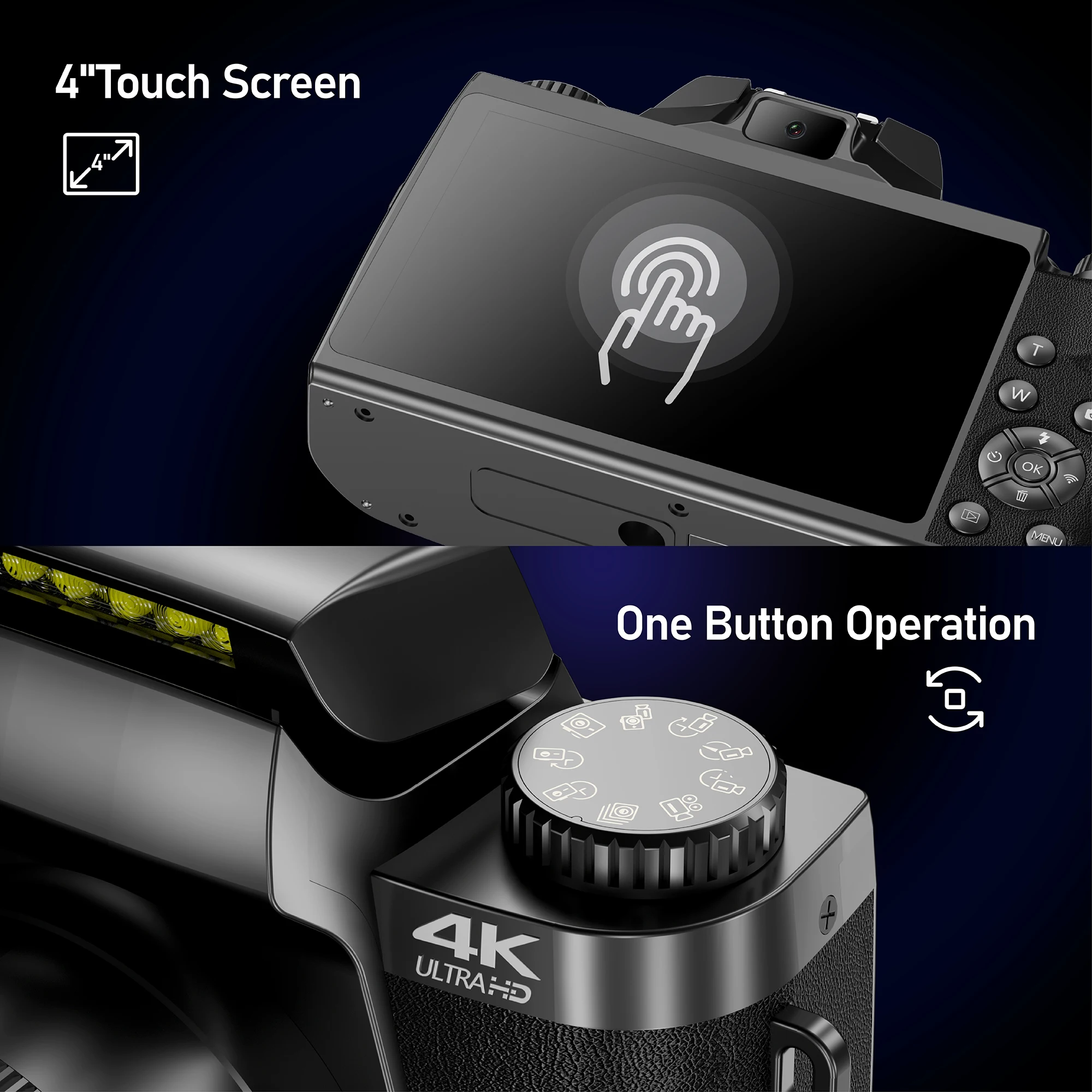 64MP Digital Photo Camera SLR DSLR Auto Focus 4K 60FPS Vlog Camcorder 4" Touch Screen Youtube Livestream Webcam for Photography