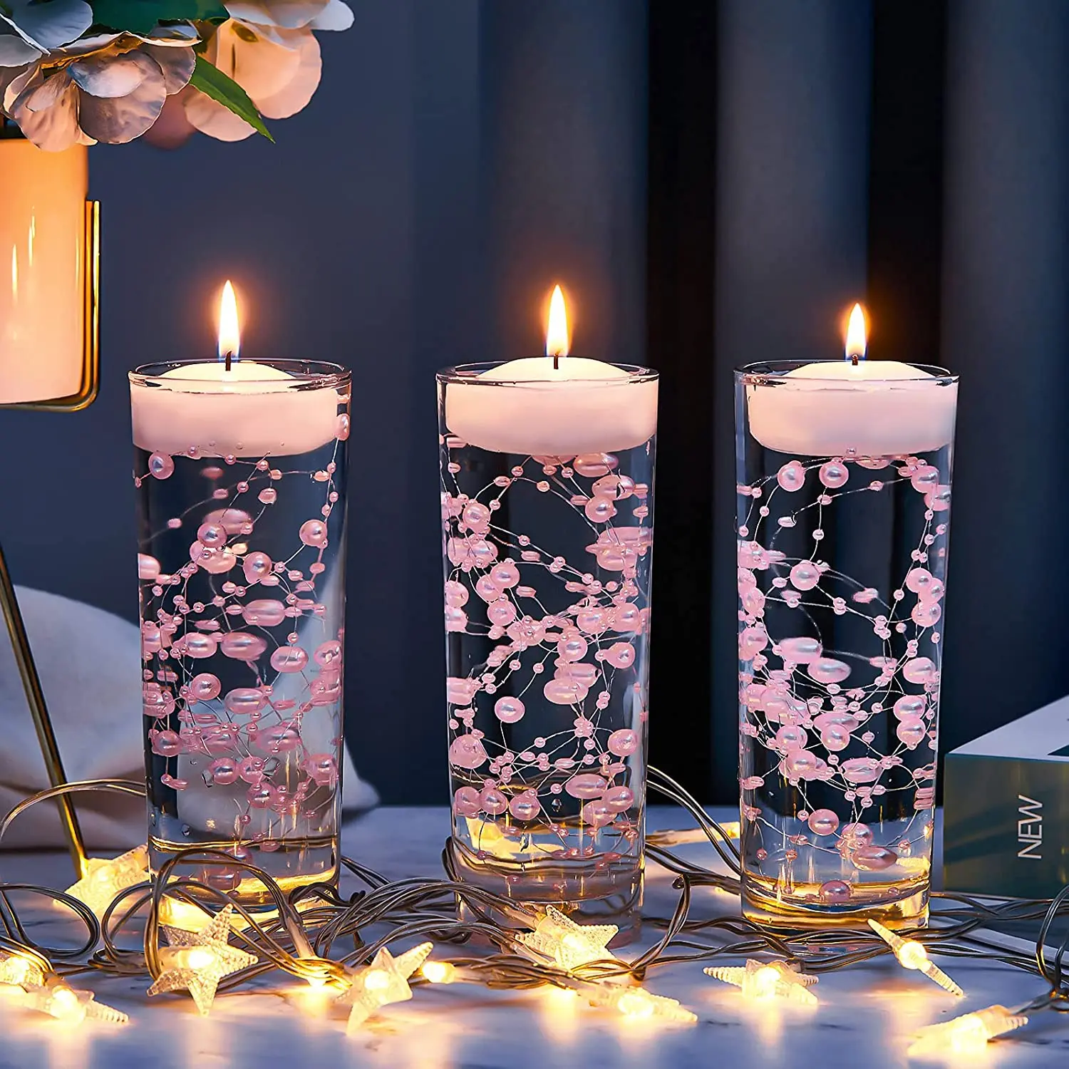 Cadena de perlas artificiales para decoración de fiestas, 10/15M, vela  flotante, centro de mesa de boda, guirnalda - AliExpress, image size:1500x1500