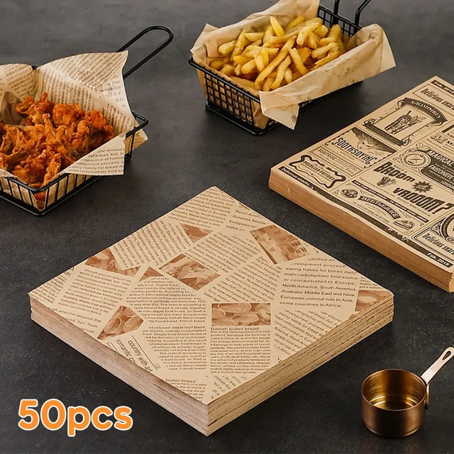 Caja de papel desechable para hamburguesas, Envoltorios de alimentos de  grado de grasa, bolsas de herramientas para hornear, patatas fritas -  AliExpress