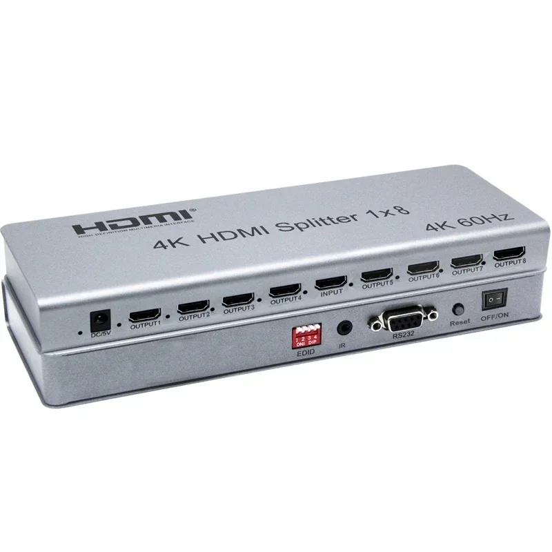 4K 60hz HDMI 2.0 1x8 Splitter 2 4 6 8 Channel Video Output 1x2 1x4 HDMI Splitter Video Converter EDID RS232 for PS4 