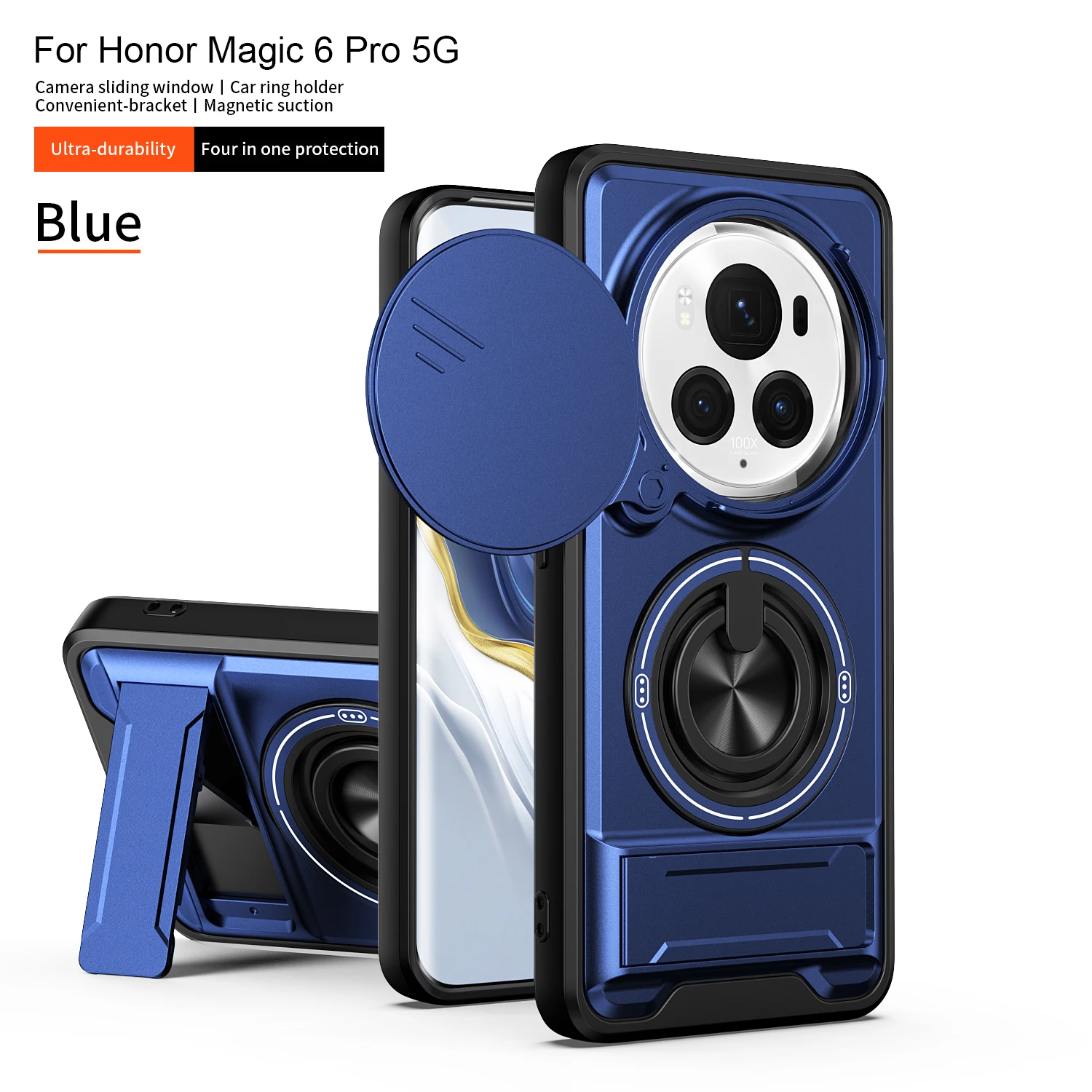 Magnetic Armor Camera Protection Phone Case with Foldable Holder