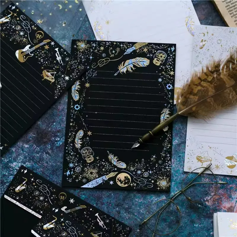 Vintage Bronzing Envelopes Black White Feather Letter Paper Set Wedding Party Invitation Card Cover Gift Wrap Korean Stationery