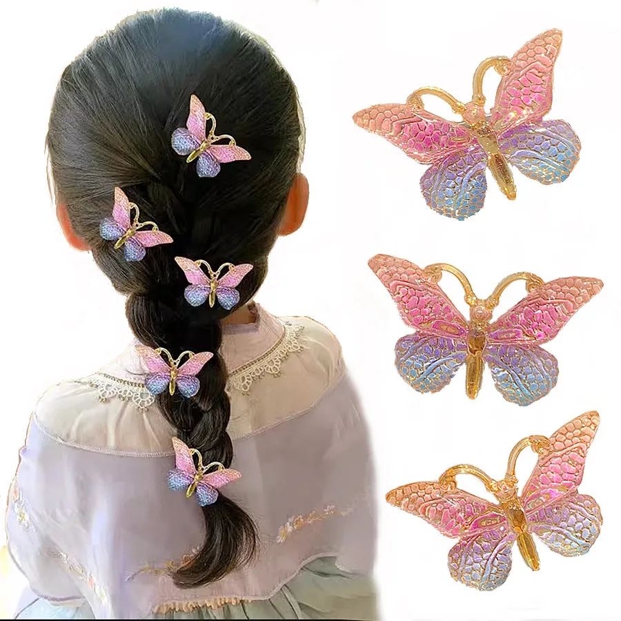 5pcs/set Gradient Butterfly Cute Baby Hairpins Kids Hair Clips Pins Children Headwear Princess Barrette for Girls Accessories