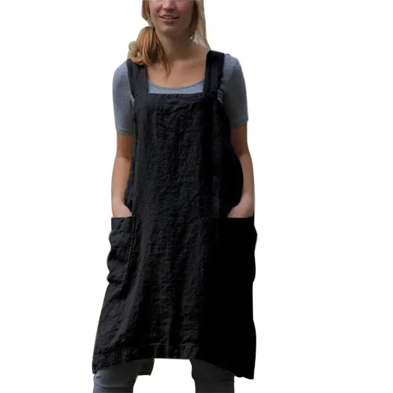 Japan Style Cotton Linen Aprons, Solid Color Cross Bandage X Shape Back Kitchen Cooking Clothes