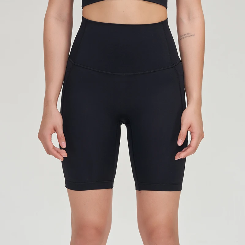 SOISOU Nylon Women's Shorts Cycling Gym Yoga Fitness Shorts Side Pockets High Waist Soft Tight Elastic Womens Clothing