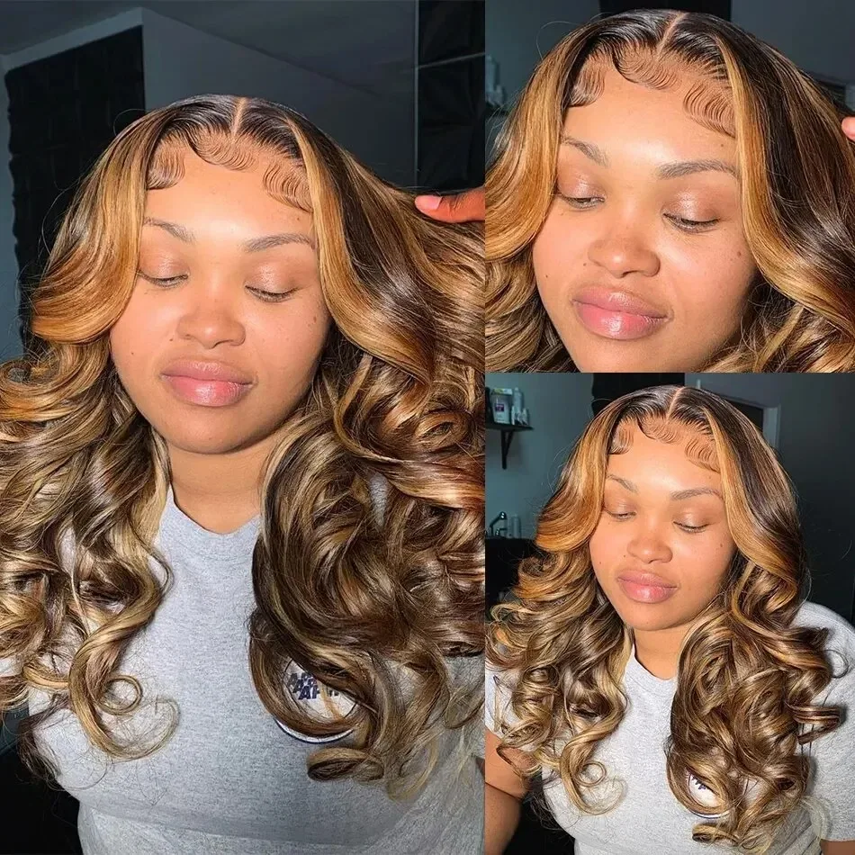 30 40 Inch Highlight 13x6 HD Lace Frontal Human Hair Body Wave Wigs 4/27 Color Water Wave Transparent Lace Front Wig For Women