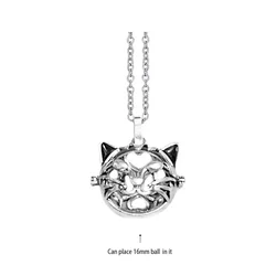 Angel Chime Aromatherapy Necklace with Vintage Locket Design - 70cm Stainless Steel (Cat Head)