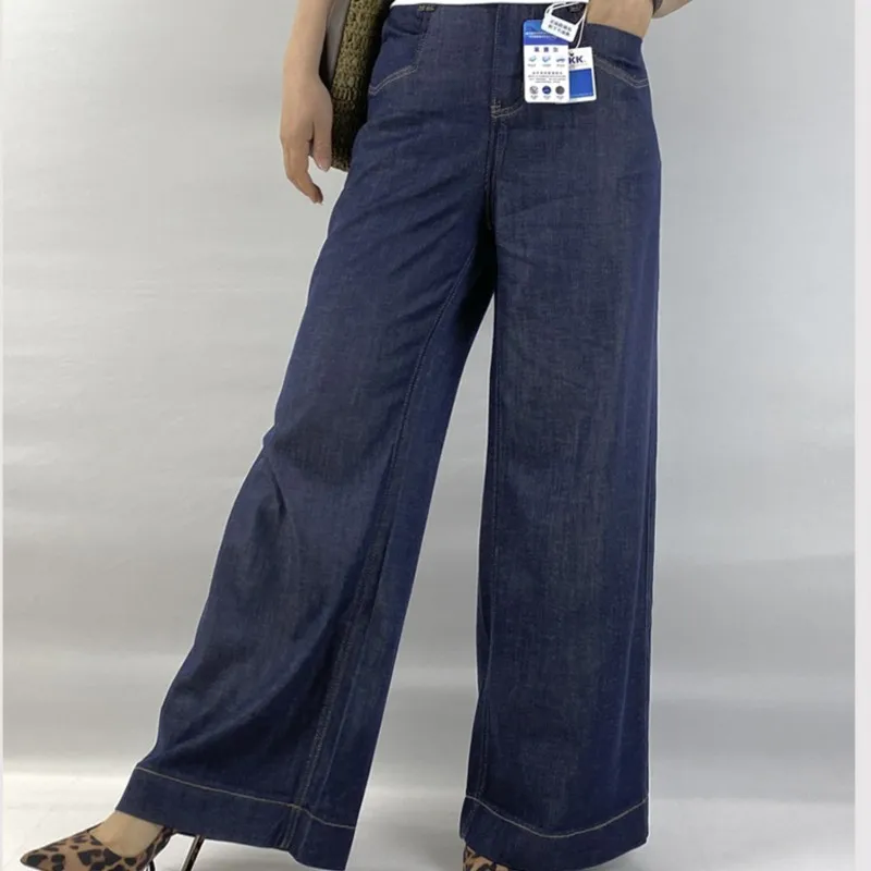 New Summer Lyocell Wide Leg Jeans 100KG Premium Plus Size Women Design Thin Denim Long Pants 5335