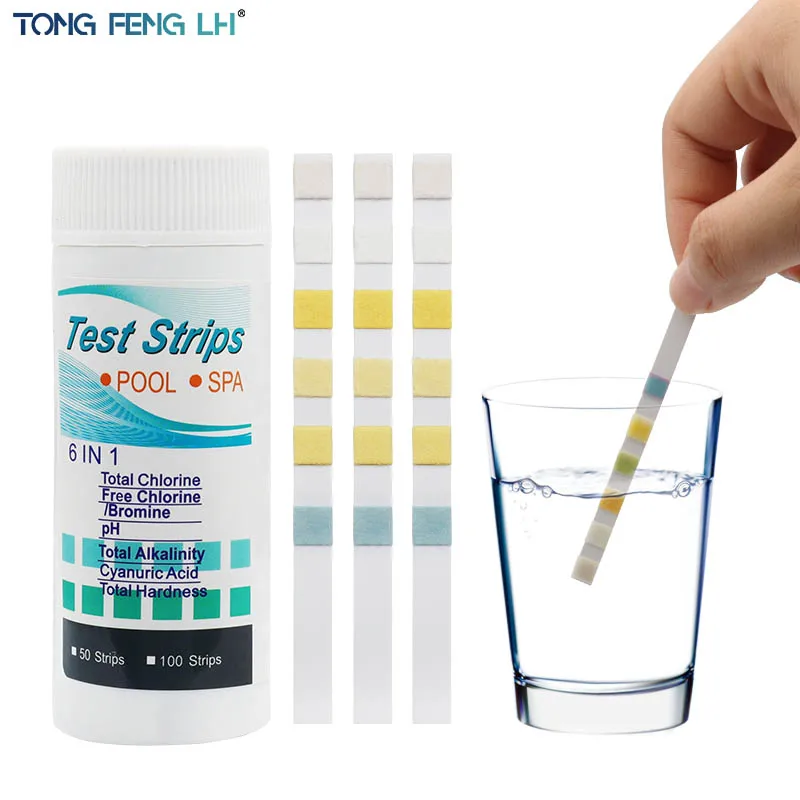 50 Pz 6-In-1 Ph Strisce Reattive Test Di Qualità Dell'Acqua Striscia Di Carta Cloro Residuo Alcalinità Durometro Tester Per Piscina