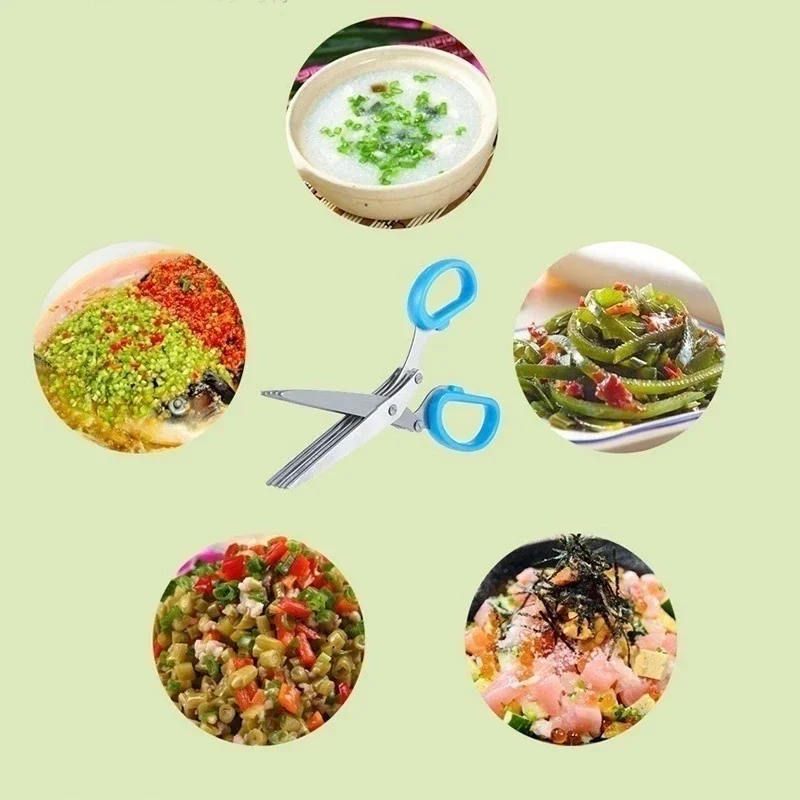 Muti-Layers Kitchen Scissors Stainless Steel Vegetable Cutter Scallion Herb Laver Spices cooking Tool