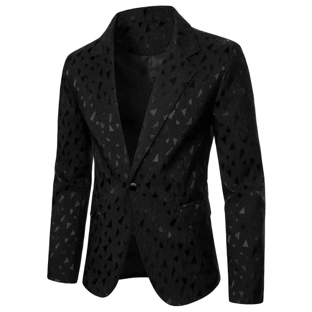 Men's Suit Jacket Geometric Figure Dark Texture Men's Coat Business Casual Style Top Wedding Dinner Party Suit
