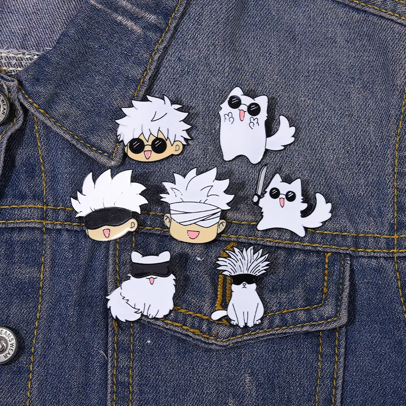 Jujutsu Kaisen Enamel Pins Cartoon Anime Brooches Animals Cat Custom Metal Lapel Clothes Backpack Jewelry Friends Fans Gifts Art