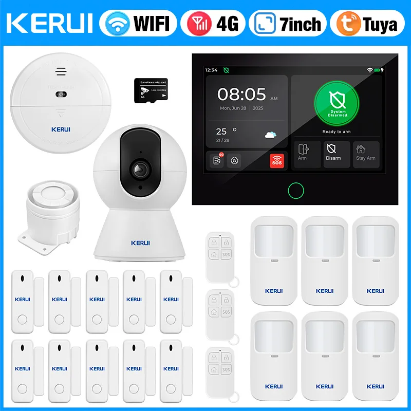 Wireless Burglar Alarm 7 inch Large Touch Screen Panel 4G WIFI Home Alarm System