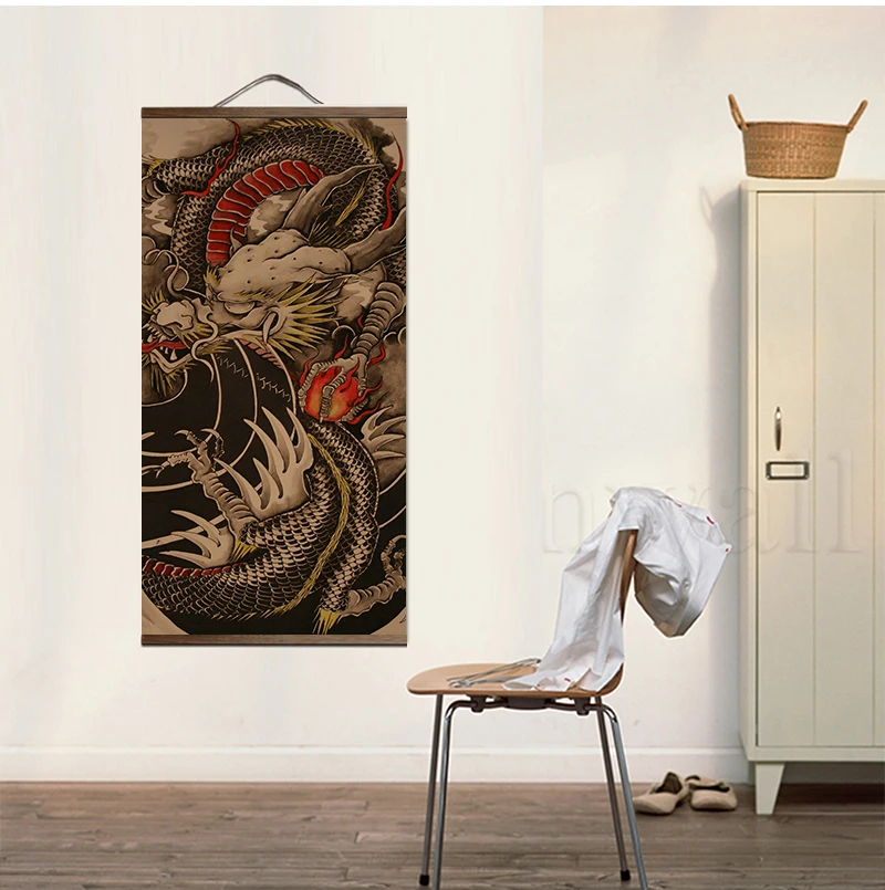 Home Decor Nordic Style Canvas Picture Printed Japanese Samurai Dragon Scroll Hanging Painting For Living Room Wall Art Poster