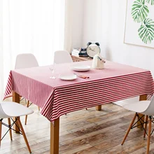 

Cotton Tablecloths, Waterproof Table Covers Stripe Red White Dining Table Coffee Table Deco
