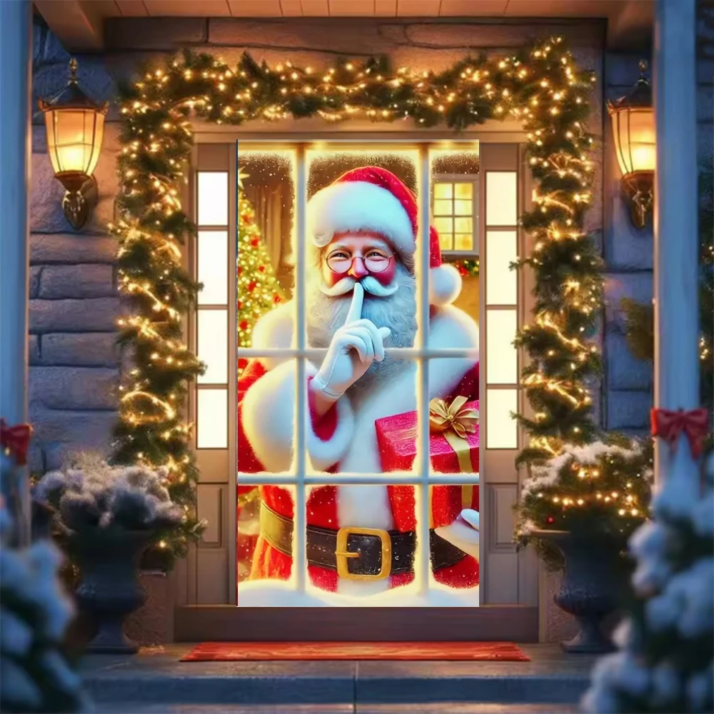 Weihnachten Hängende Flagge Spaß Santa Claus Tür Abdeckung Hintergrund Banner Dekoration Für Home Weihnachten Party Fotografie Hintergrund Geschenke – Detail 4